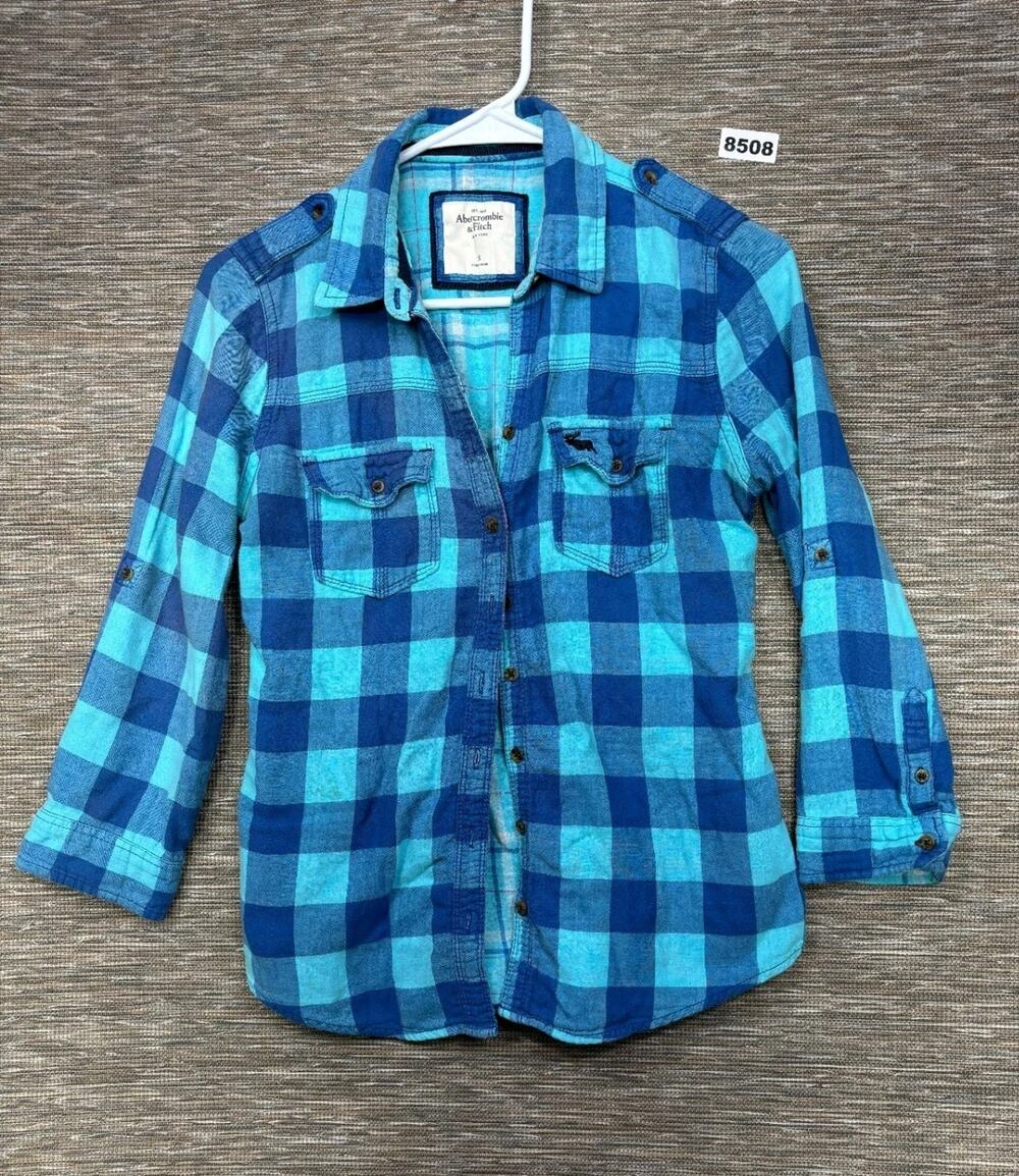 Abercrombie & Fitch Buffalo Plaid Button Up Shirt Womens Sz S Blue Southwestern